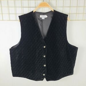 Vintage Black Quilted Velvet Ornate Button Vest